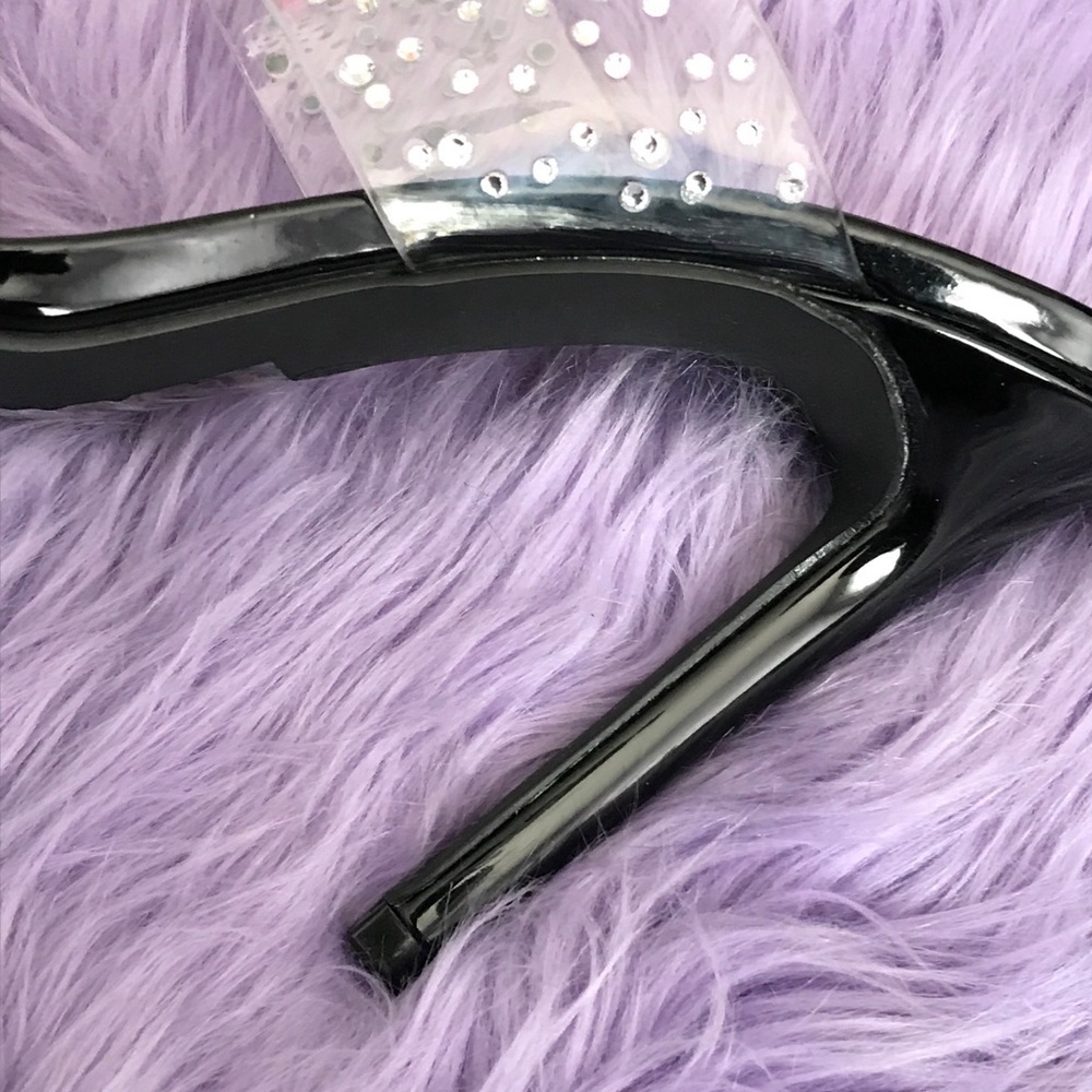 Black Clear Lucite Rhinestone Mule Heels | Pointed Toe Stiletto Sexy Transparent - Picture 8 of 10
